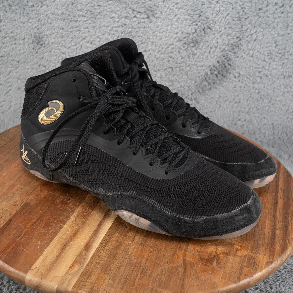 Size 10 - Asics Split Elite Wrestling Shoes - BLACK/PURE GOLD